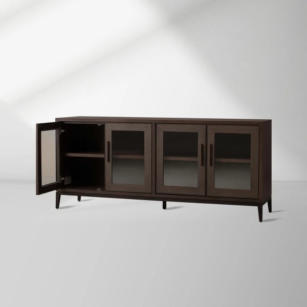 Malone leather Panels Sideboard Glass Doors Buffet Table Oak Wood Living Room Entryways Cabinet - Image 7