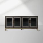 Malone leather Panels Sideboard Glass Doors Buffet Table Oak Wood Living Room Entryways Cabinet - Image 9