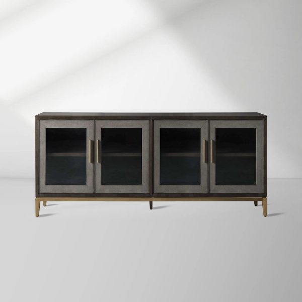 Malone leather Panels Sideboard Glass Doors Buffet Table Oak Wood Living Room Entryways Cabinet - Image 9