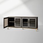 Malone leather Panels Sideboard Glass Doors Buffet Table Oak Wood Living Room Entryways Cabinet - Image 11