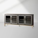 Malone leather Panels Sideboard Glass Doors Buffet Table Oak Wood Living Room Entryways Cabinet - Image 10