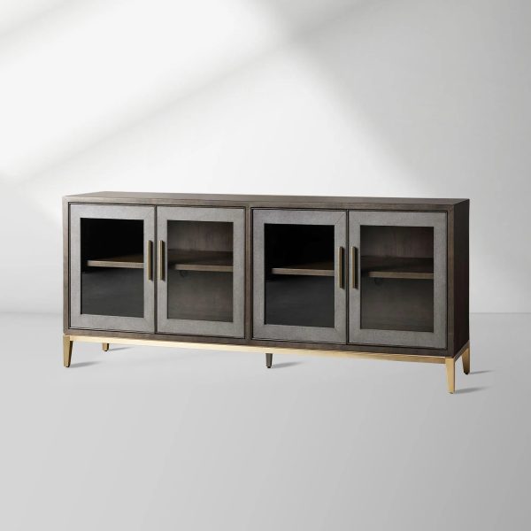 Malone leather Panels Sideboard Glass Doors Buffet Table Oak Wood Living Room Entryways Cabinet - Image 10