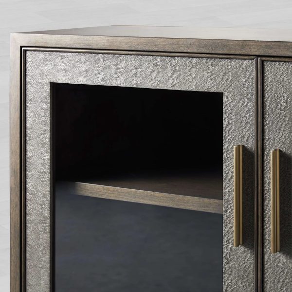 Malone leather Panels Sideboard Glass Doors Buffet Table Oak Wood Living Room Entryways Cabinet - Image 12