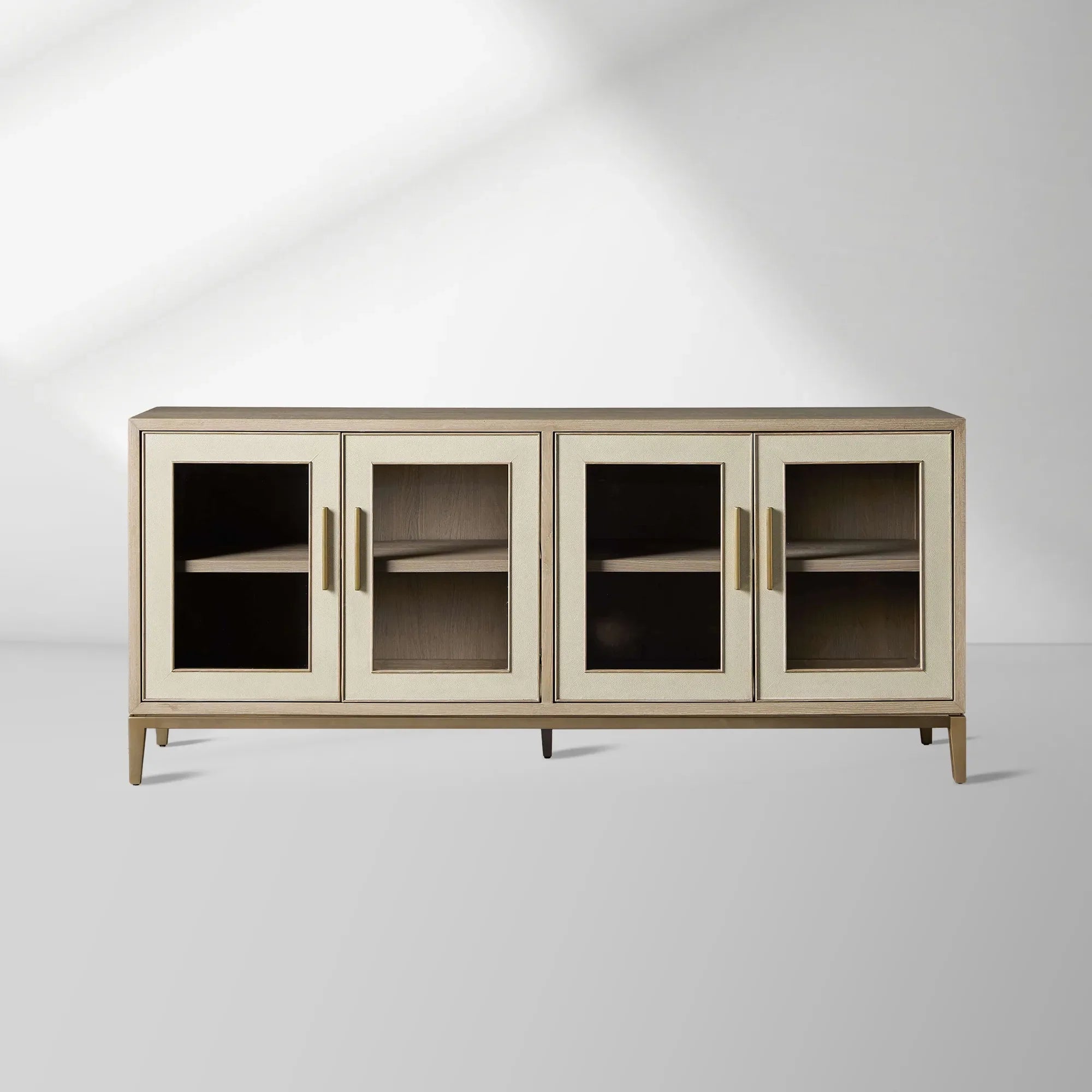2000x2000_HL_20260120_C1_aec894ed-e0e5-4da4-aa70-ba83fb2f2365.jpg Malone leather Panels Sideboard Glass Doors Buffet Table Oak Wood Living Room Entryways Cabinet - Image 1