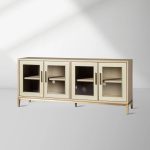 Malone leather Panels Sideboard Glass Doors Buffet Table Oak Wood Living Room Entryways Cabinet - Image 2
