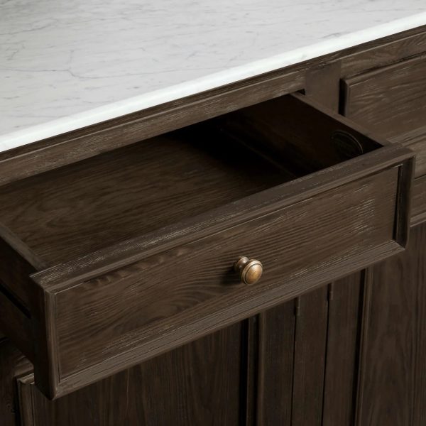 Kensington Marble Top Sideboard Pine Buffet Storage Cabinet Wood Living Room Cabinet - Image 3