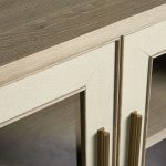 Malone leather Panels Sideboard Glass Doors Buffet Table Oak Wood Living Room Entryways Cabinet - Image 4
