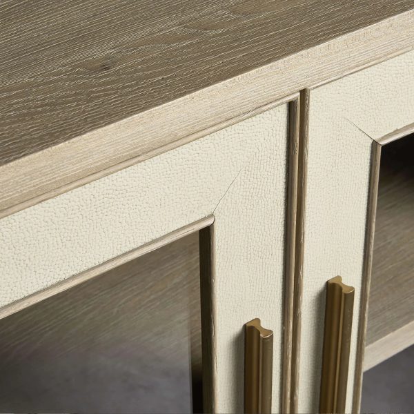 Malone leather Panels Sideboard Glass Doors Buffet Table Oak Wood Living Room Entryways Cabinet - Image 4