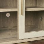 Malone leather Panels Sideboard Glass Doors Buffet Table Oak Wood Living Room Entryways Cabinet - Image 5