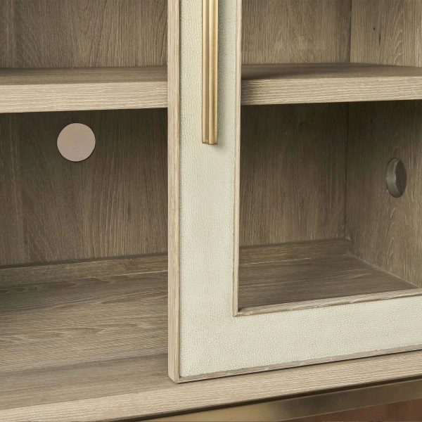 Malone leather Panels Sideboard Glass Doors Buffet Table Oak Wood Living Room Entryways Cabinet - Image 5