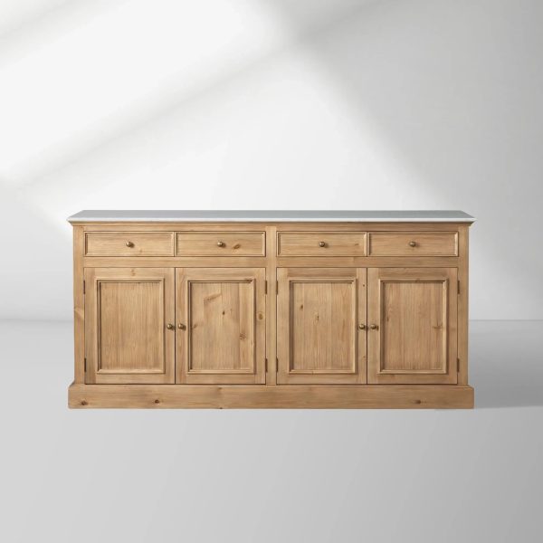 Kensington Marble Top Sideboard Pine Buffet Storage Cabinet Wood Living Room Cabinet - Image 9