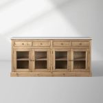 Kensington Marble Top Sideboard Wood Buffet Storage Entryways Side Cabinet With Glass Doors - Image 5