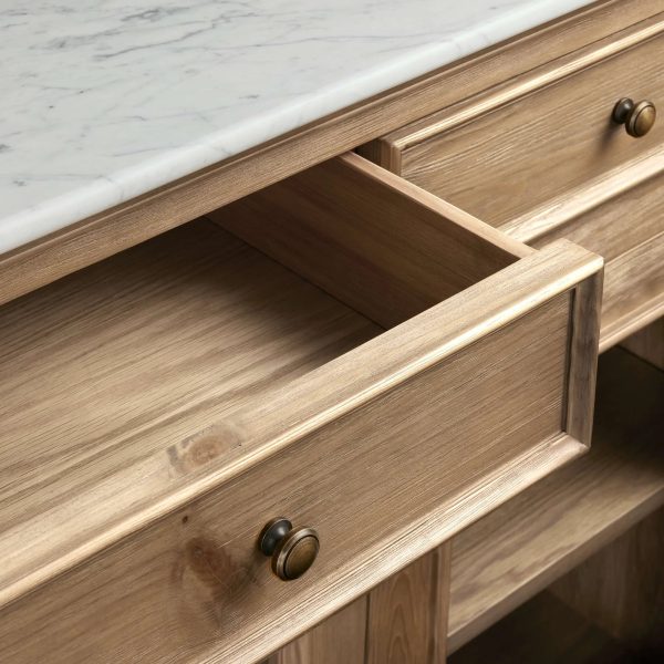 Kensington Marble Top Sideboard Wood Buffet Storage Entryways Side Cabinet With Glass Doors - Image 6