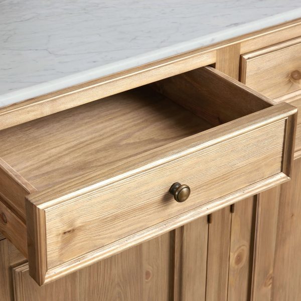 Kensington Marble Top Sideboard Pine Buffet Storage Cabinet Wood Living Room Cabinet - Image 10