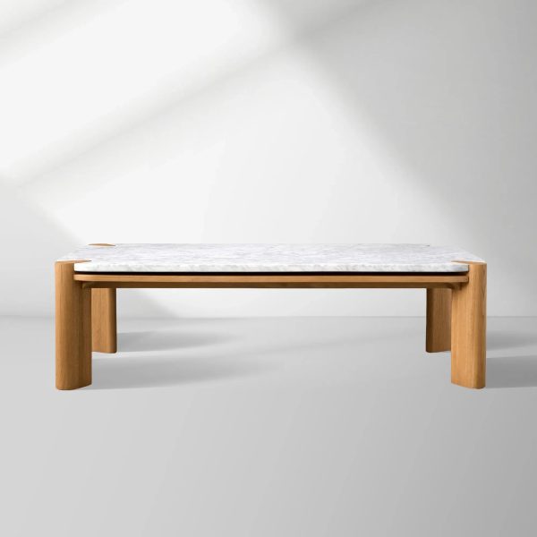 Pyet Marble Coffee Table Oak Wood Base Cocktail Table Elegance Living Room Center Tea Table - Image 6