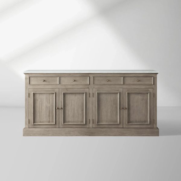 Kensington Marble Top Sideboard Pine Buffet Storage Cabinet Wood Living Room Cabinet - Image 7