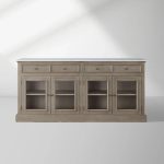 Kensington Marble Top Sideboard Wood Buffet Storage Entryways Side Cabinet With Glass Doors - Image 12