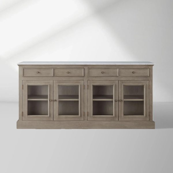 Kensington Marble Top Sideboard Wood Buffet Storage Entryways Side Cabinet With Glass Doors - Image 12