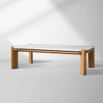 Pyet Marble Coffee Table Oak Wood Base Cocktail Table Elegance Living Room Center Tea Table - Image 7