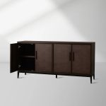 Malone Reconstituted Leather Sideboard Wood Buffet Table Living Room Entryways Cabinet - Image 2