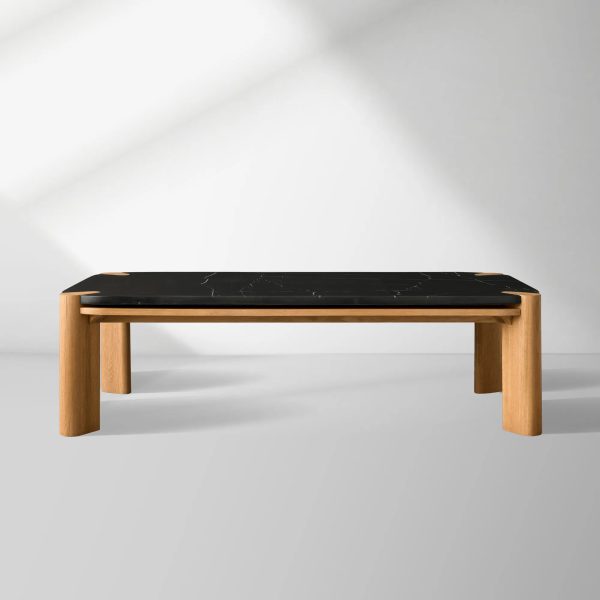 Pyet Marble Coffee Table Oak Wood Base Cocktail Table Elegance Living Room Center Tea Table - Image 10