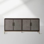 Malone Reconstituted Leather Sideboard Wood Buffet Table Living Room Entryways Cabinet - Image 4