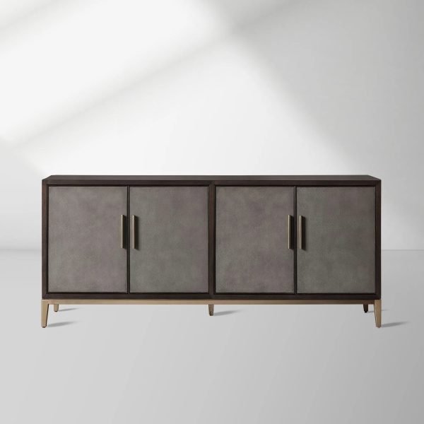Malone Reconstituted Leather Sideboard Wood Buffet Table Living Room Entryways Cabinet - Image 4