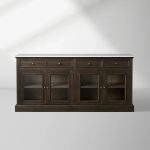 Kensington Marble Top Sideboard Wood Buffet Storage Entryways Side Cabinet With Glass Doors - Image 4