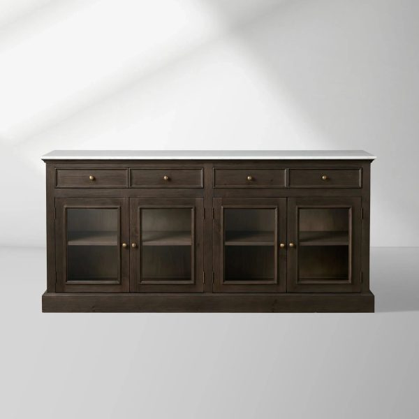Kensington Marble Top Sideboard Wood Buffet Storage Entryways Side Cabinet With Glass Doors - Image 4