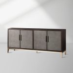 Malone Reconstituted Leather Sideboard Wood Buffet Table Living Room Entryways Cabinet - Image 5