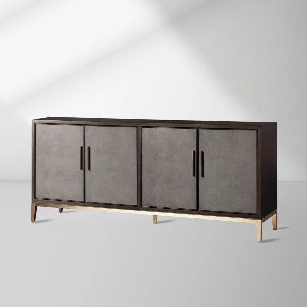 Malone Reconstituted Leather Sideboard Wood Buffet Table Living Room Entryways Cabinet - Image 5
