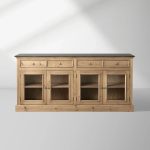 Kensington Marble Top Sideboard Wood Buffet Storage Entryways Side Cabinet With Glass Doors - Image 7