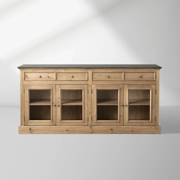 Kensington Marble Top Sideboard Wood Buffet Storage Entryways Side Cabinet With Glass Doors - Image 7