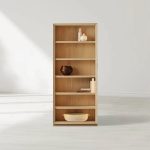 Nason Modular Bookcase Oak Wood Tall Display Cabinets with LED Lighting