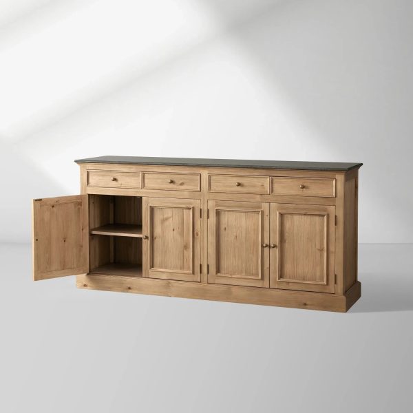Kensington Marble Top Sideboard Pine Buffet Storage Cabinet Wood Living Room Cabinet - Image 12