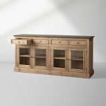 Kensington Marble Top Sideboard Wood Buffet Storage Entryways Side Cabinet With Glass Doors - Image 8