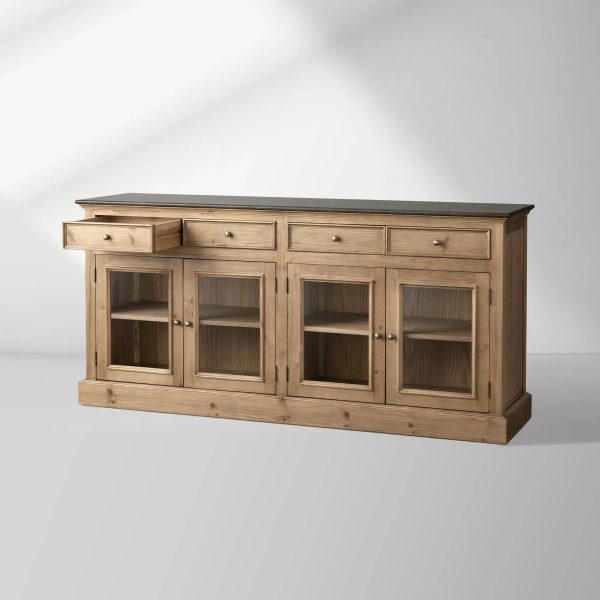 Kensington Marble Top Sideboard Wood Buffet Storage Entryways Side Cabinet With Glass Doors - Image 8