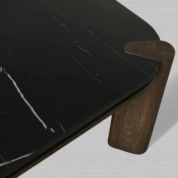 Pyet Marble Coffee Table Oak Wood Base Cocktail Table Elegance Living Room Center Tea Table - Image 3