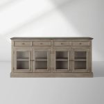 Kensington Marble Top Sideboard Wood Buffet Storage Entryways Side Cabinet With Glass Doors - Image 9