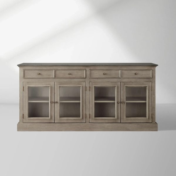 Kensington Marble Top Sideboard Wood Buffet Storage Entryways Side Cabinet With Glass Doors - Image 9