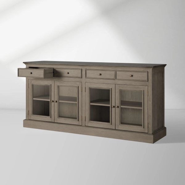 Kensington Marble Top Sideboard Wood Buffet Storage Entryways Side Cabinet With Glass Doors - Image 10