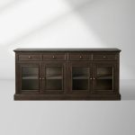 Kensington Marble Top Sideboard Wood Buffet Storage Entryways Side Cabinet With Glass Doors