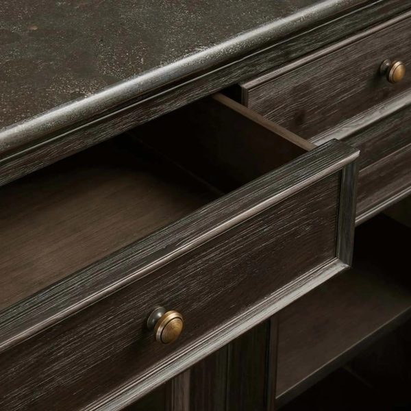 Kensington Marble Top Sideboard Wood Buffet Storage Entryways Side Cabinet With Glass Doors - Image 3