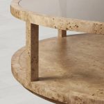 Corey Mappa Burl Round Coffee Table Glass Tabletop Cocktail Table Sofa Center Tea Table - Image 4