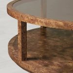 Corey Mappa Burl Round Coffee Table Glass Tabletop Cocktail Table Sofa Center Tea Table - Image 2