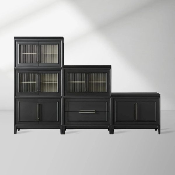 Rowan Wood Modular Wall Unit Mahogany Storage Cabinet with Reeded Glass - Image 6