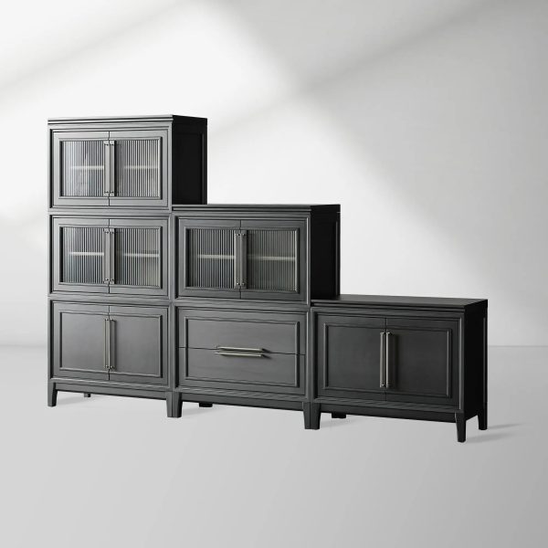 Rowan Wood Modular Wall Unit Mahogany Storage Cabinet with Reeded Glass - Image 7