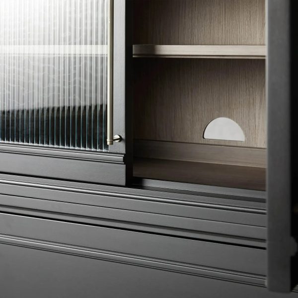 Rowan Wood Modular Wall Unit Mahogany Storage Cabinet with Reeded Glass - Image 12