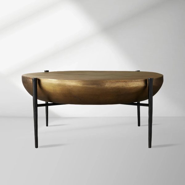 Donovan Cast Aluminum Coffee Table Round Living Room Cocktail Table Metal Top Center Tea Table - Image 5