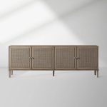Pearson Mindi TV Stand Woven Cane Cabinet Doors Media Console Wood Sideboard Television Storage Unit